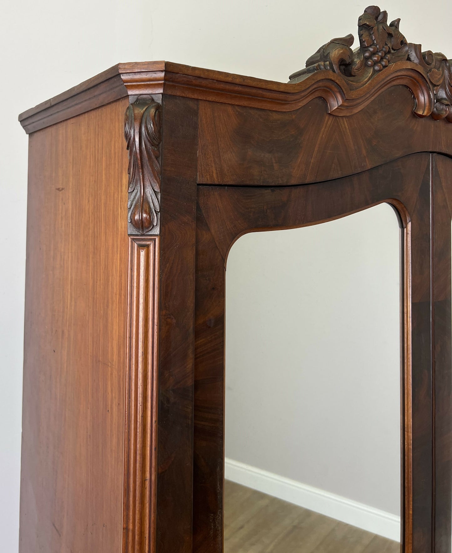 Wardrobe Antique French Burr Walnut Two Door Mirrored Armoire Cabinet LOT 6374