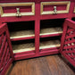 Vintage Chinoiserie Eastern Style Red & Gold Sideboard With Lattice Doors & Lined Interior