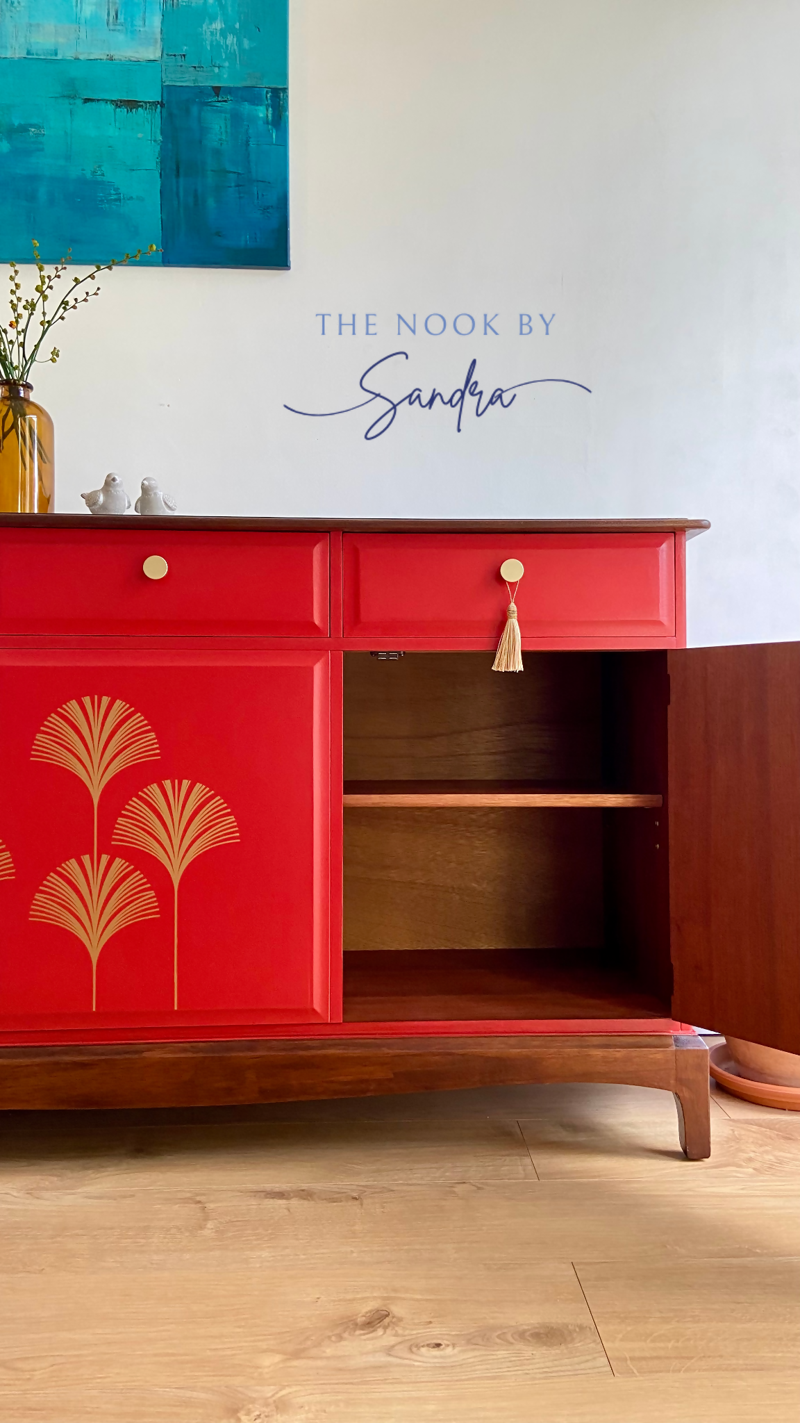 Midcentury Modern Stag Minstrel Sideboard, Red Sideboard