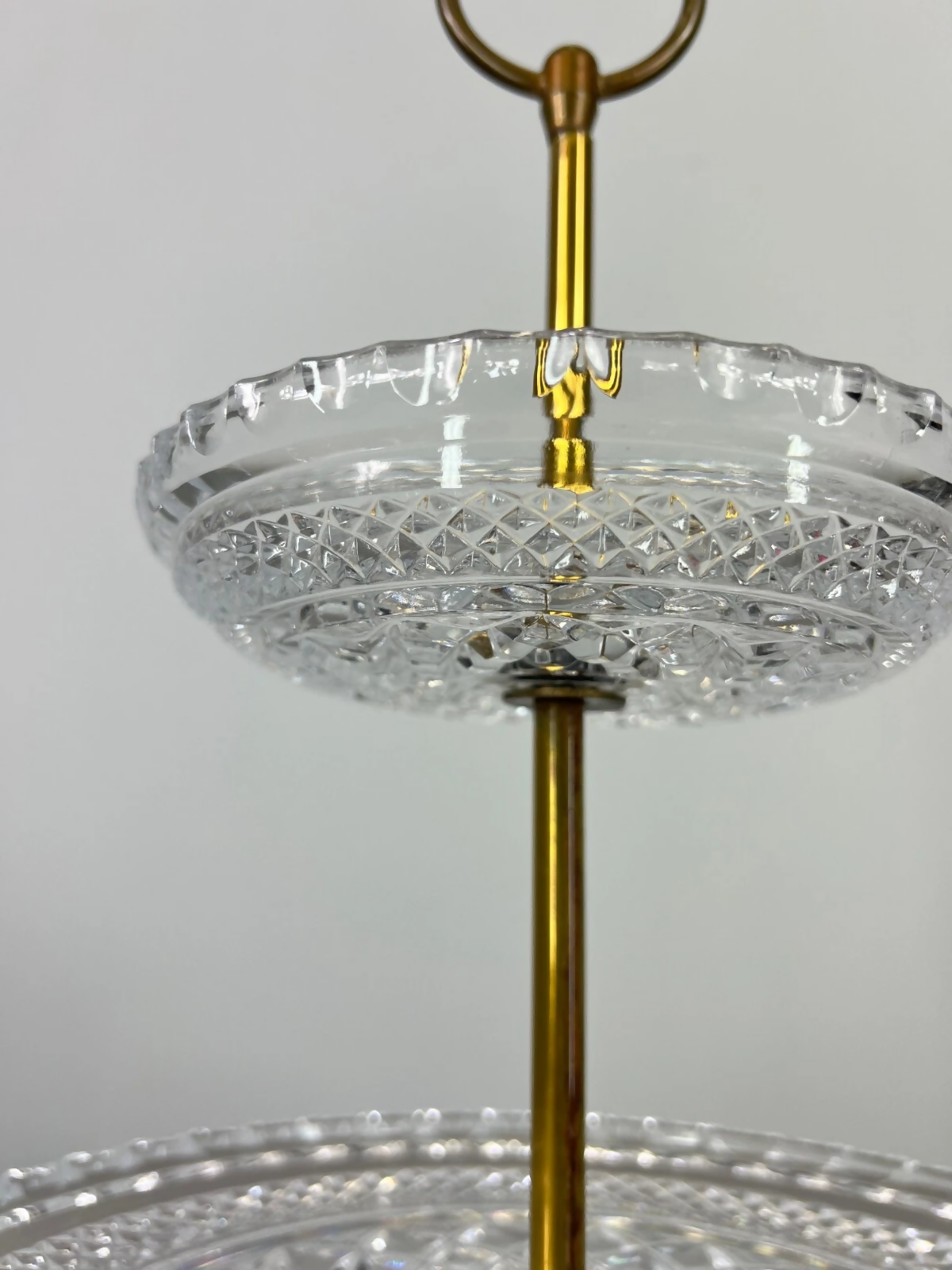 Cake Stand Vintage French Crystal Three Tier Serving Stand Brass Handle LOT 3600