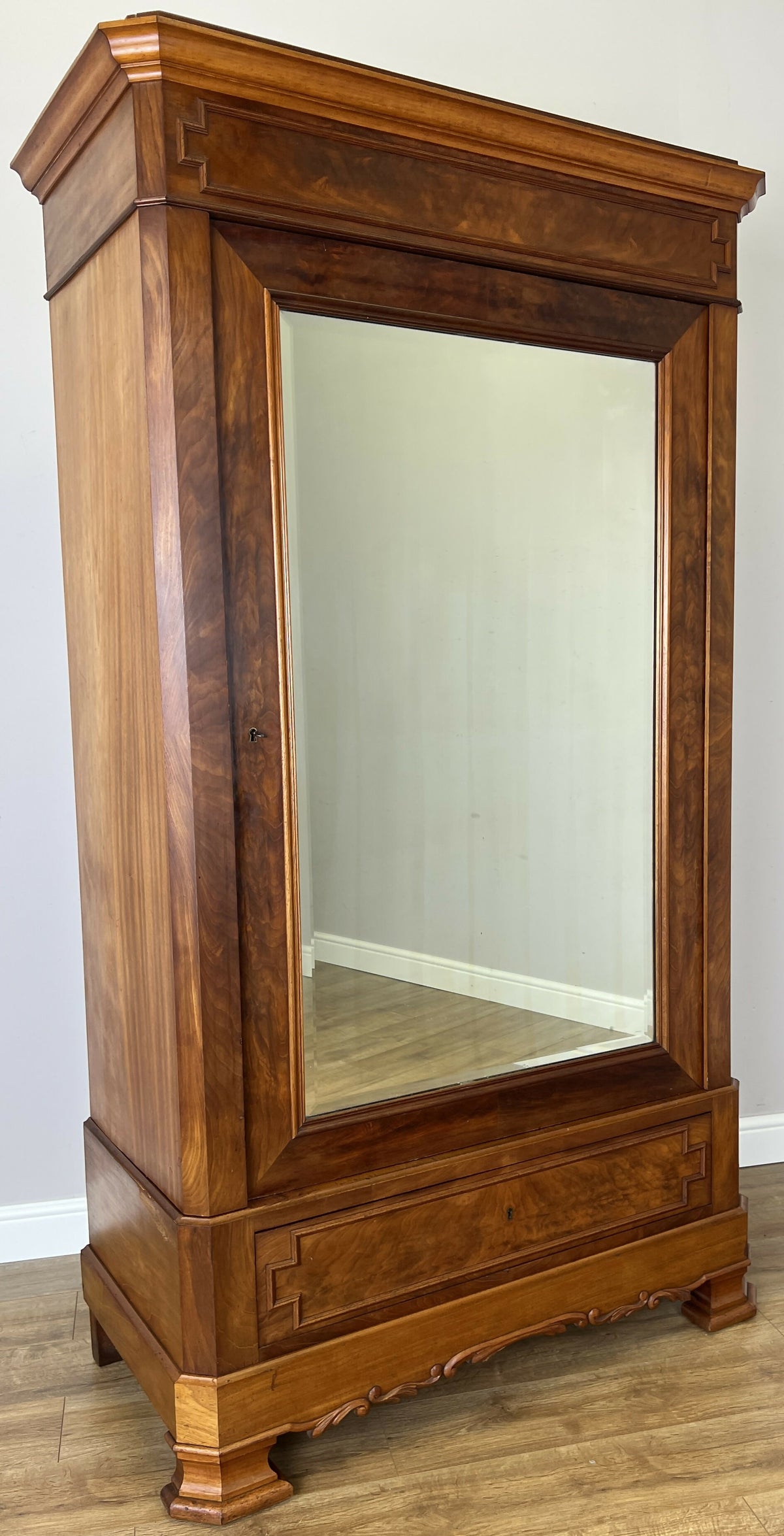 Wardrobe Antique French Walnut Burr Mirrored Storage Armoire LOT 6511
