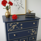 Nay and gold stag minstrel tall boy chest of drawers