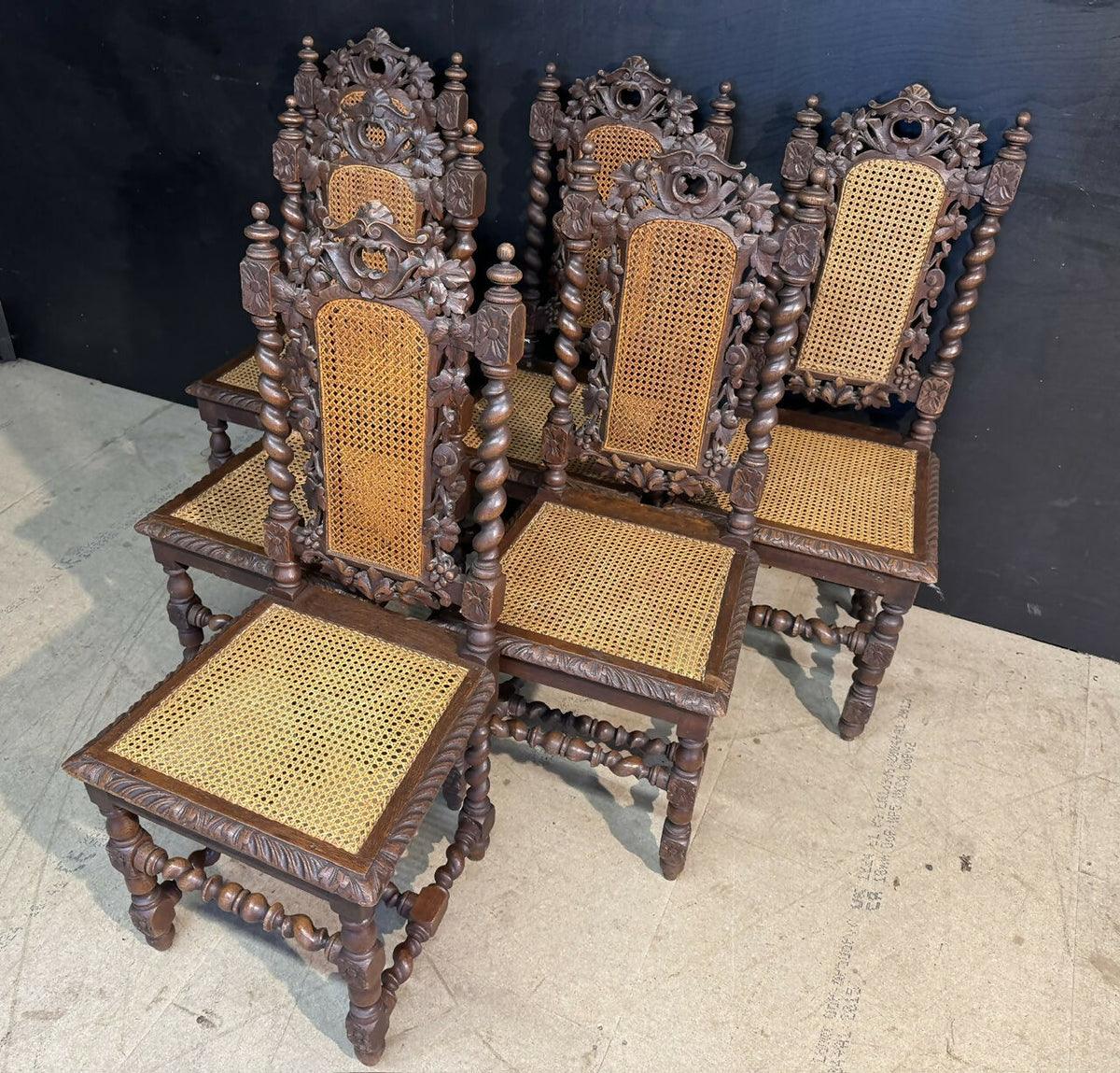 Set 6 French Carved Oak Dining Chairs