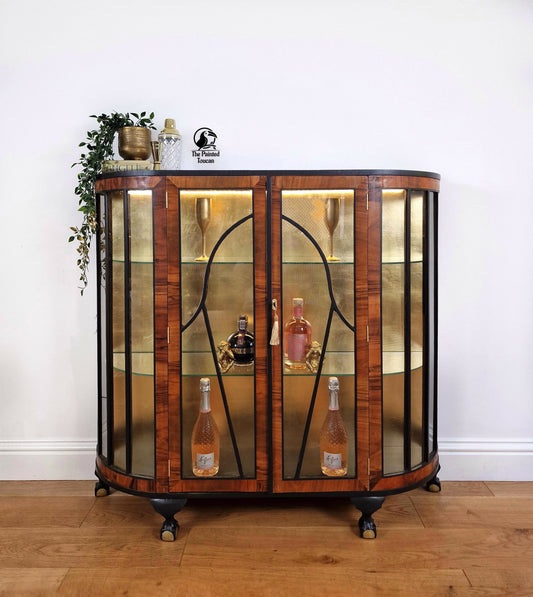 Vintage Art Deco drinks cocktail cabinet, black and gold