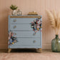 Harris Lebus Vintage Chest Of Drawers Painted Pale Blue with Floral Transfers Botanical