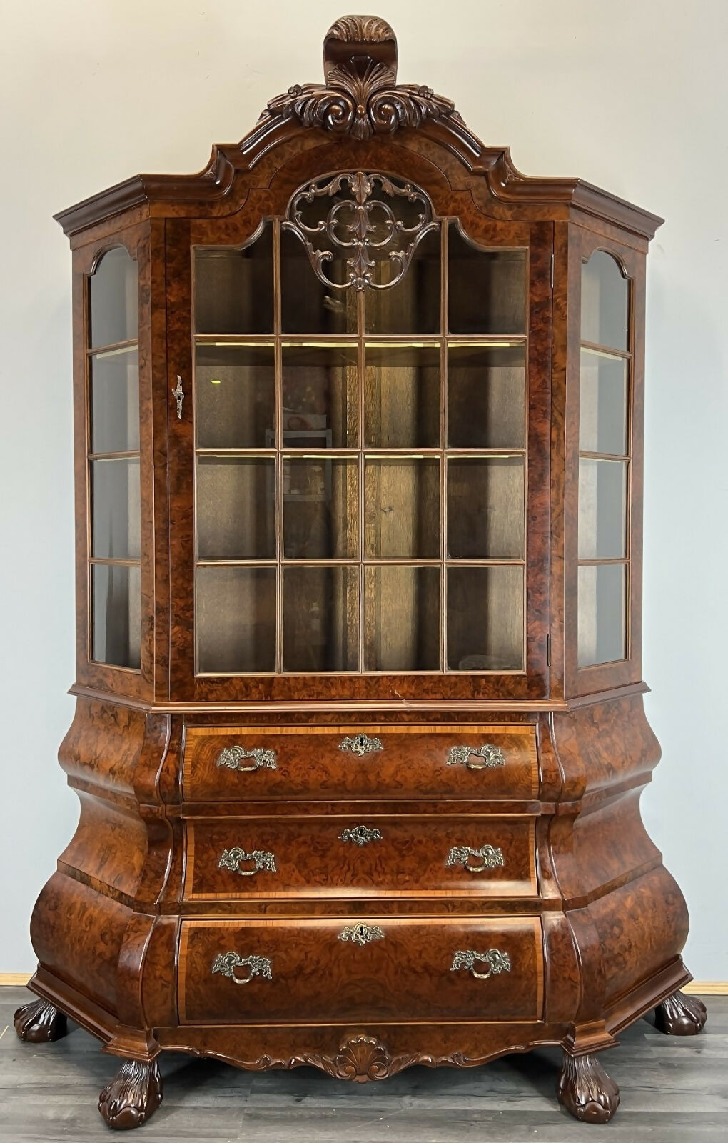 Bookcase Vintage French Carved Glass Doors Sideboard Drawers Cabinet LOT 4490