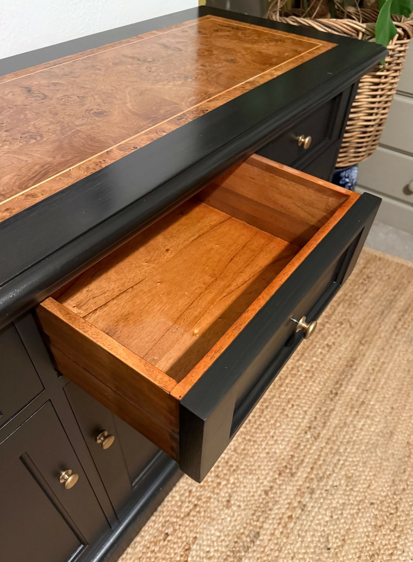 Newly refurbished sideboard solid wood black wood top