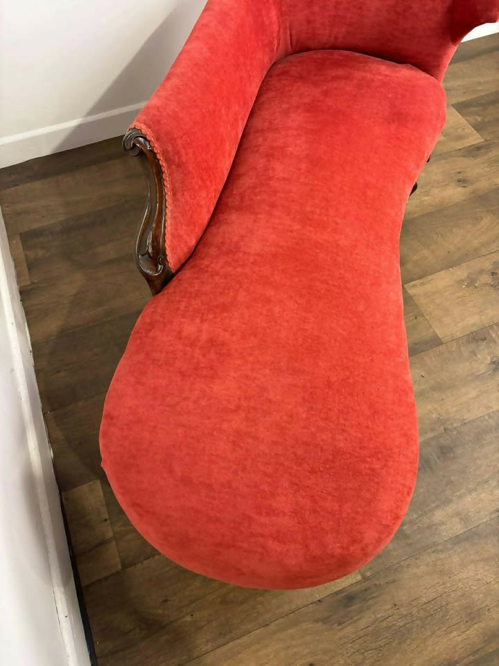 Victorian Mahogany Framed Chaise Longue with High Back and Elbow Rest