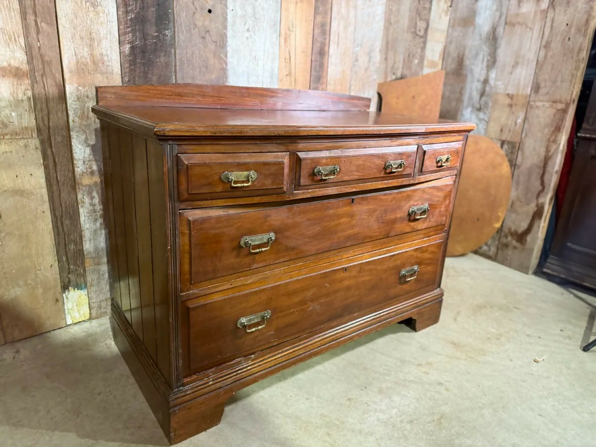 Antique Edwardian Mahogany Breakfront Dressing Three over Two Chest of Drawers, c 1900