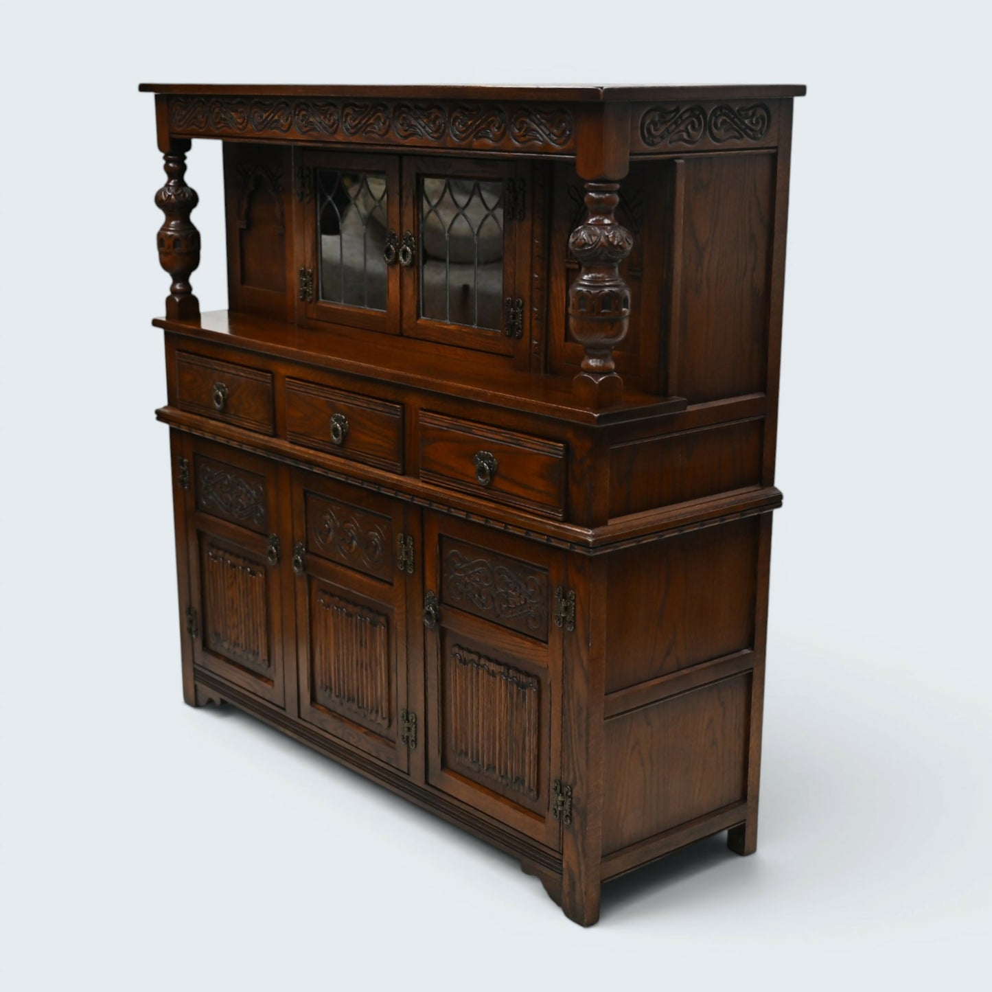 Old Charm Gothic Court Cupboard Buffett Sideboard Tudor Brown FREE UK Delivery.