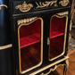 French Style Black & Gold Sideboard / Drinks Cabinet - Red Velvet Interior