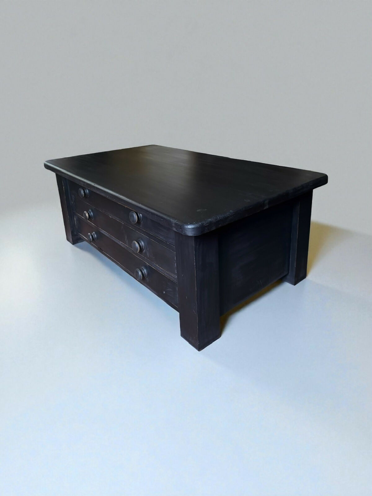 Large Black Painted Pine Late 20th Century Coffee TV Table Plan Chest Style