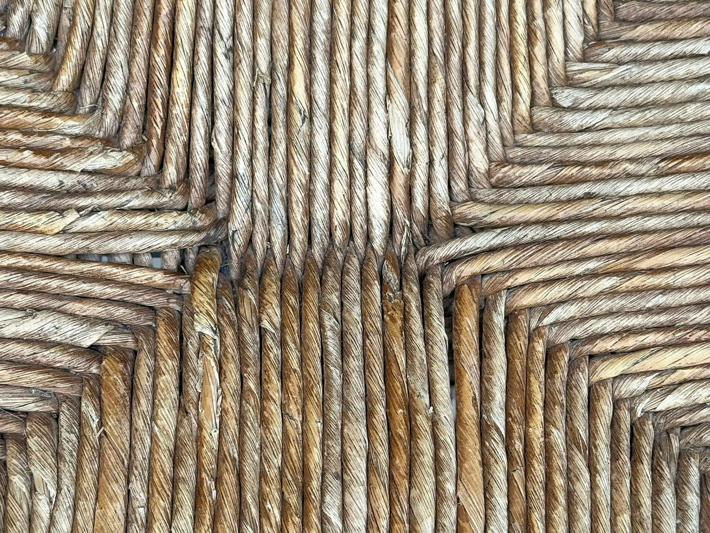 Pair Oak Rush Seated Ladder Back Armchairs