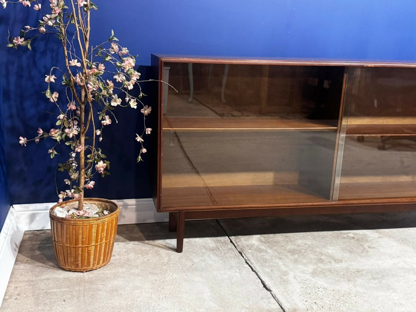 Vintage Glass Teak Display Bookcase Wide Teak Mid Century Glass Display Cabinet