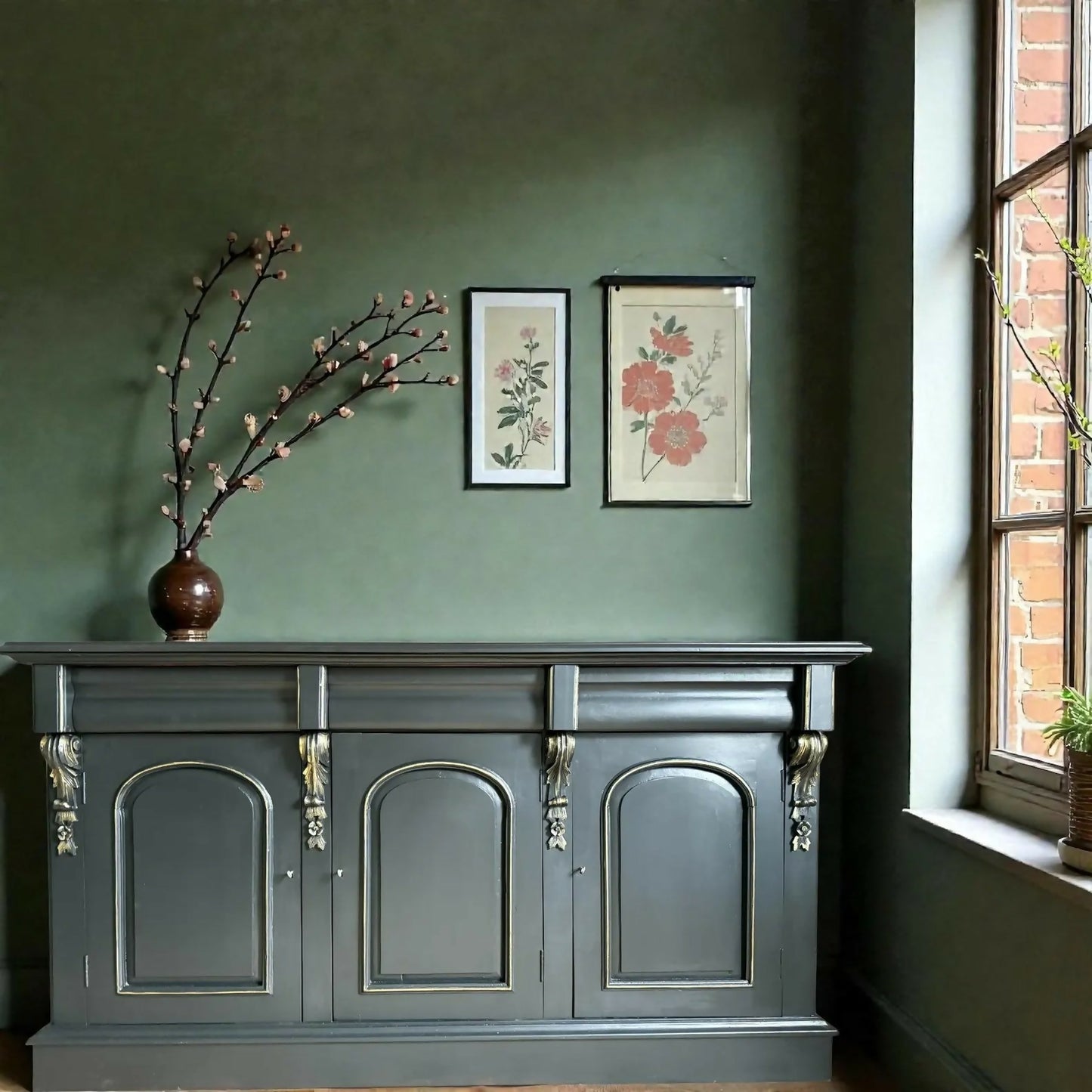 Antique Black, hand painted Sideboard