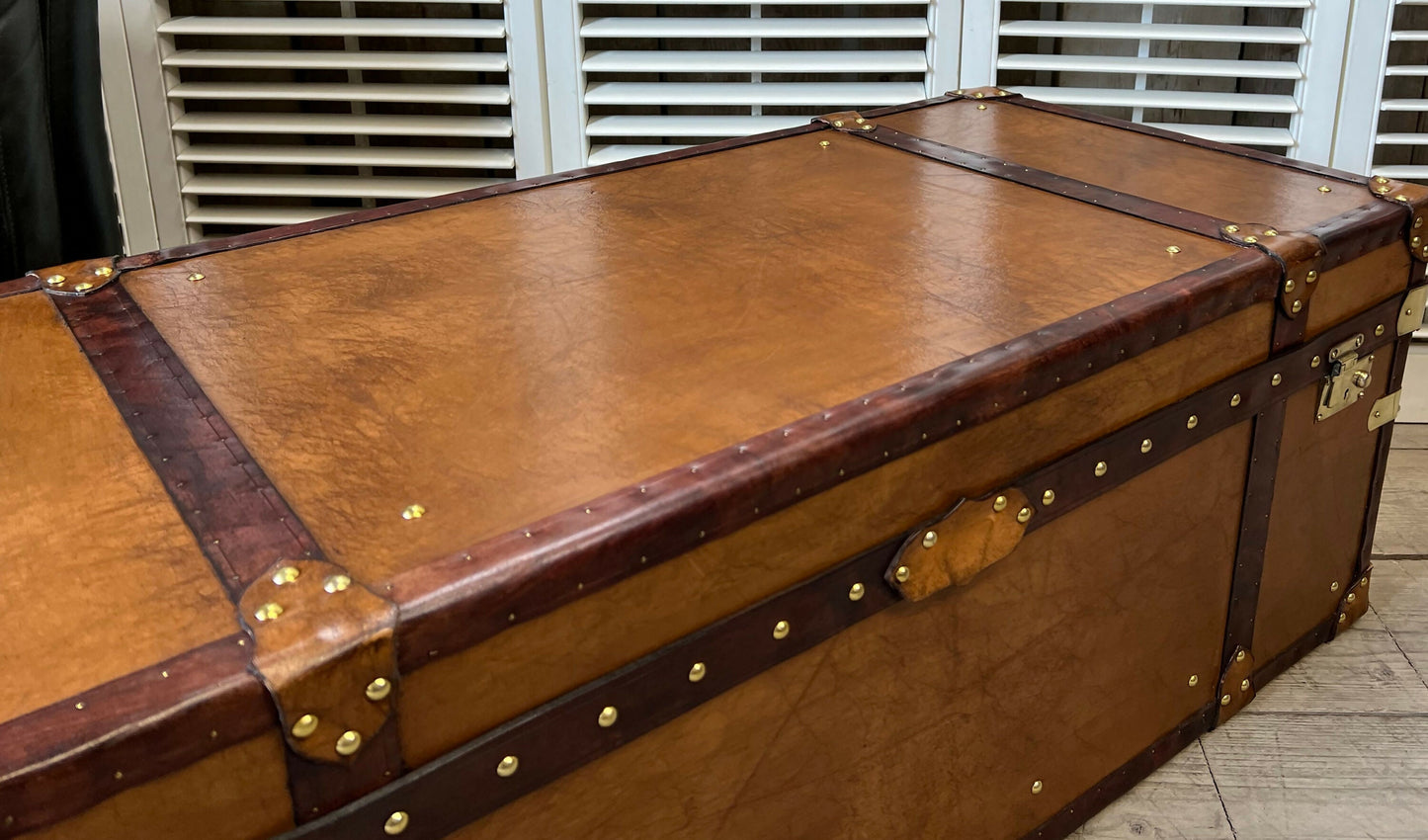 Luxury Handmade Tan Leather Coffee Table Trunk bespoke order for bridle