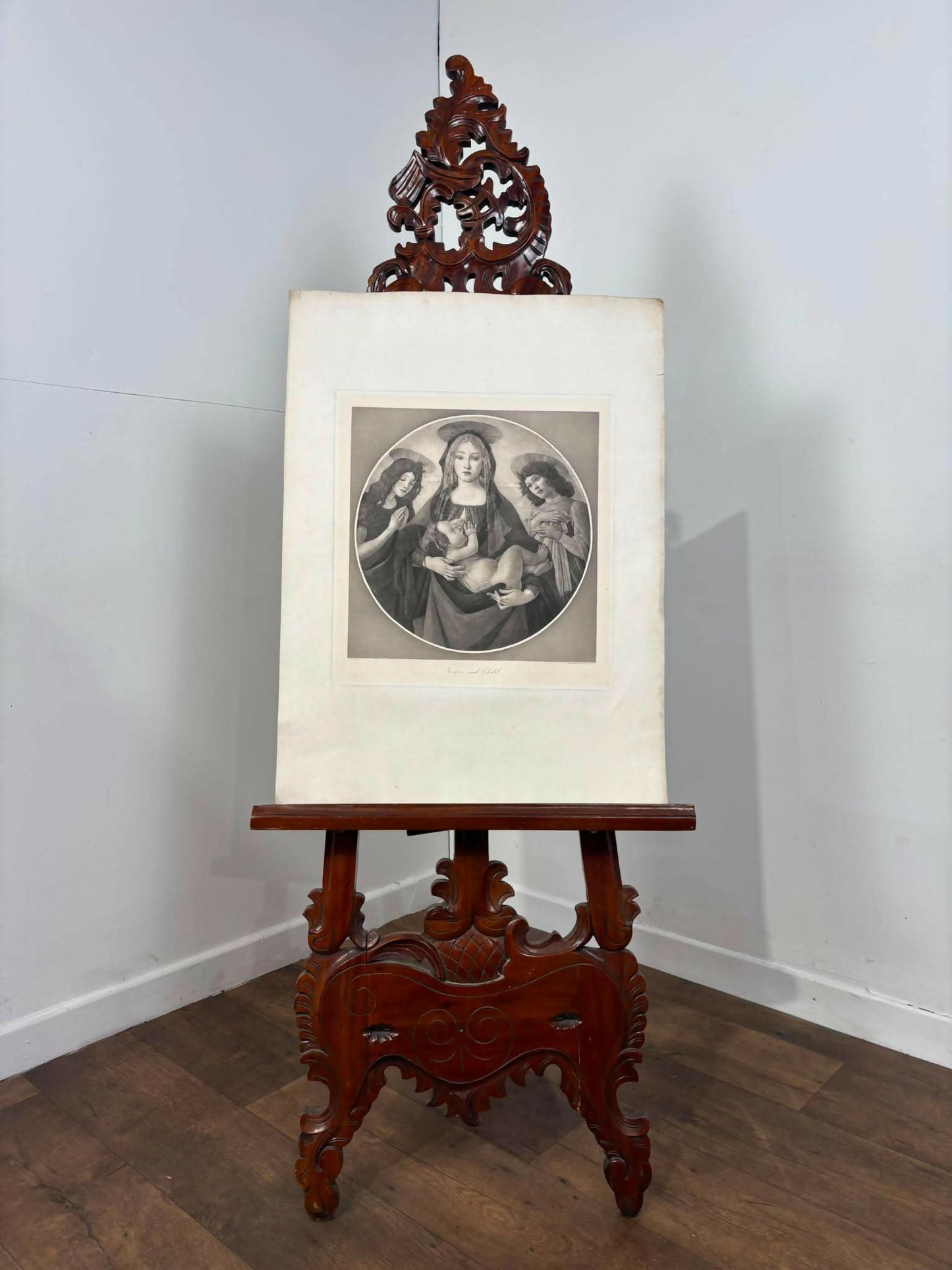 Vintage Religious Print – Virgin and Child with Saint John and an Angel after Botticelli