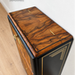 Refinished Art Deco Burl Walnut Cocktail Cabinet In Black With Gold Design. 1930s drink cabinet. Gin bar. Refurbished. sideboard slim narrow