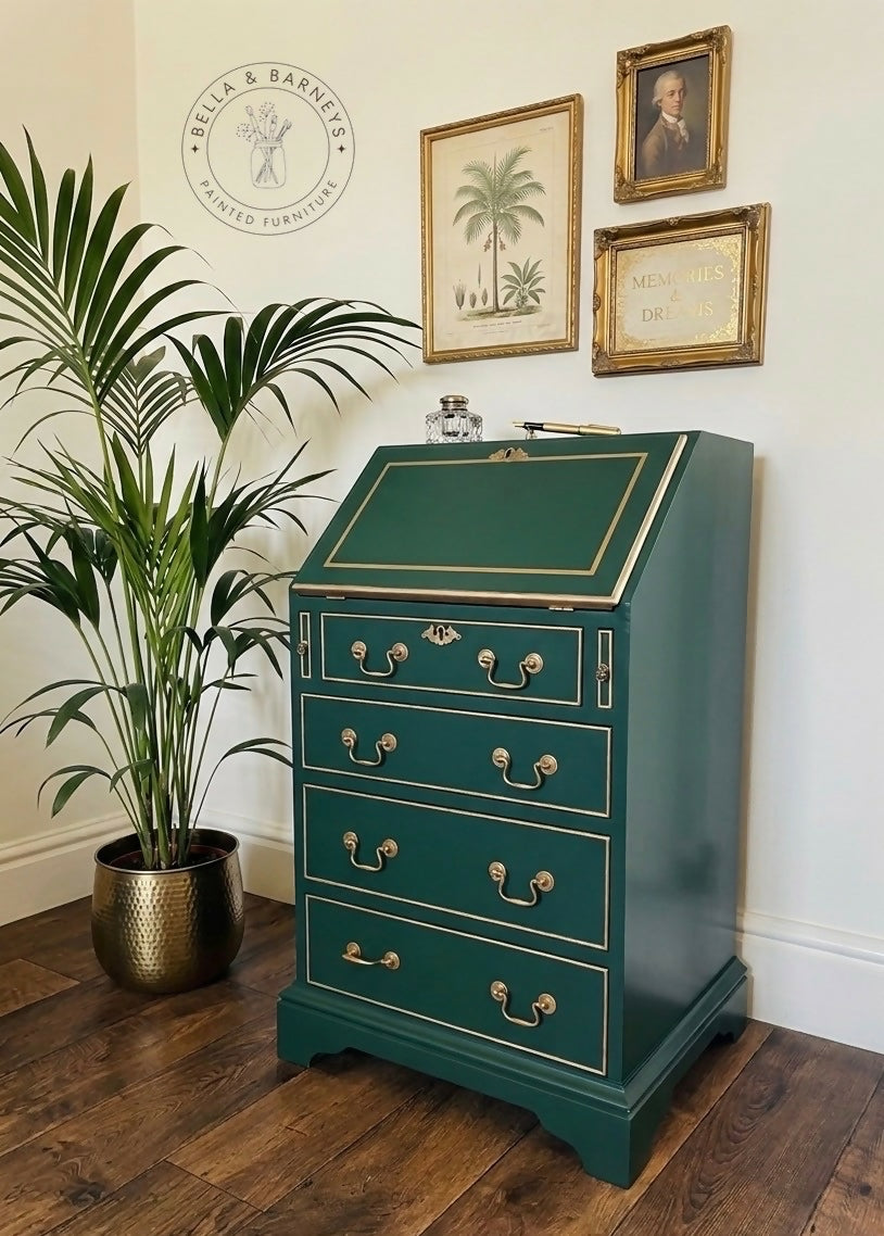 Vintage Green & Gold Writing Bureau Desk