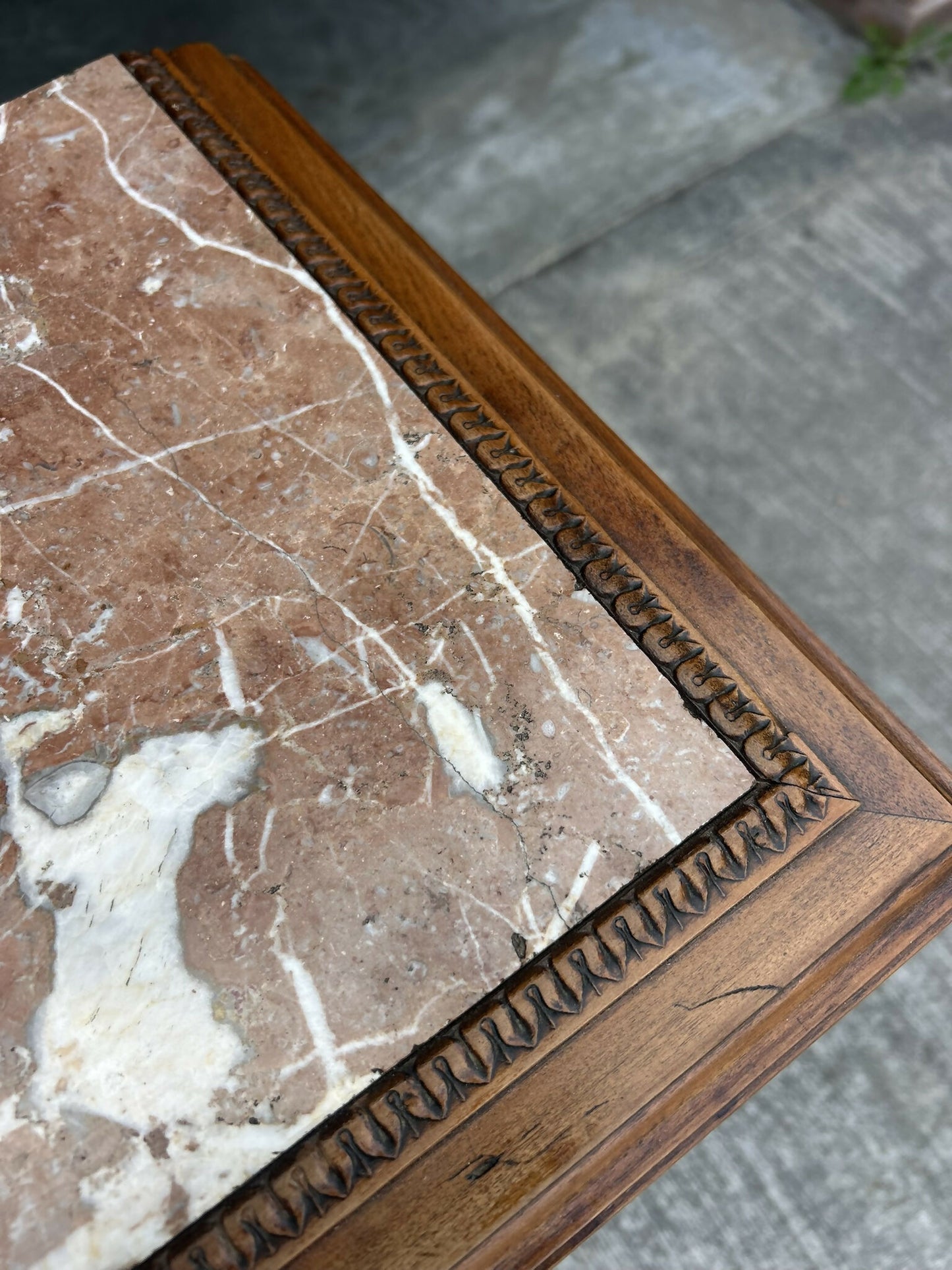 Antique French Louis XVI Style Walnut Marble Topped Bedside Chest Of Drawers