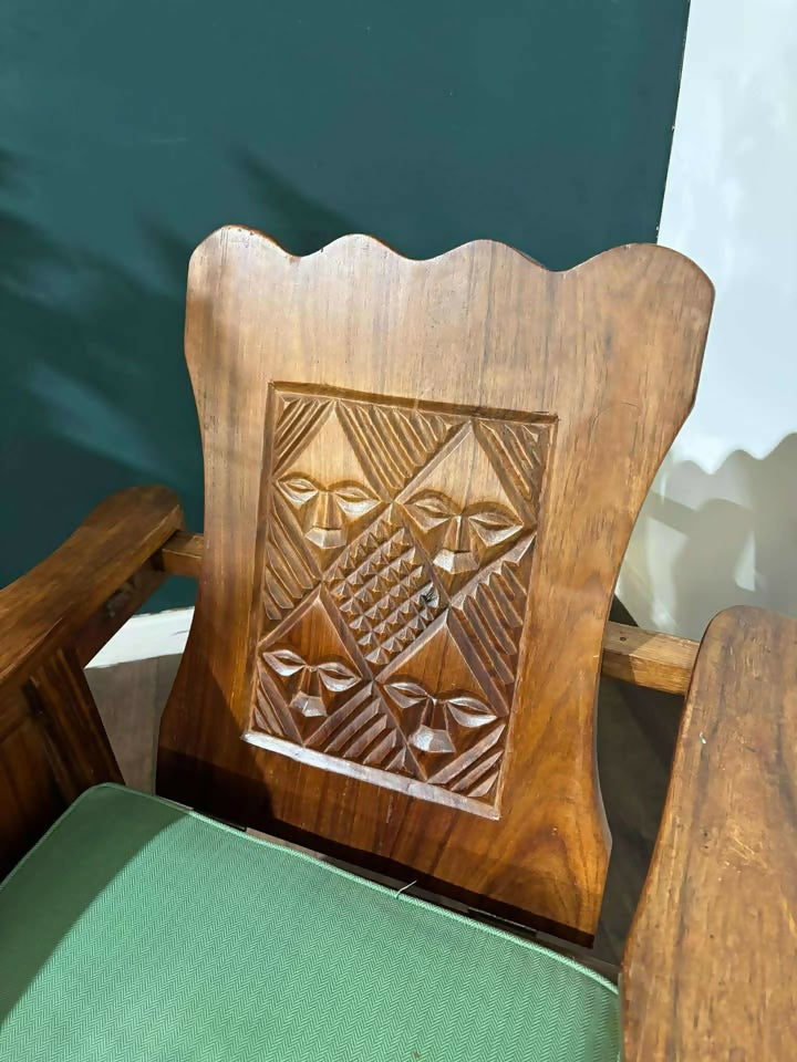Adjustable Decorative Chair with Tribal Inspired Carvingsas