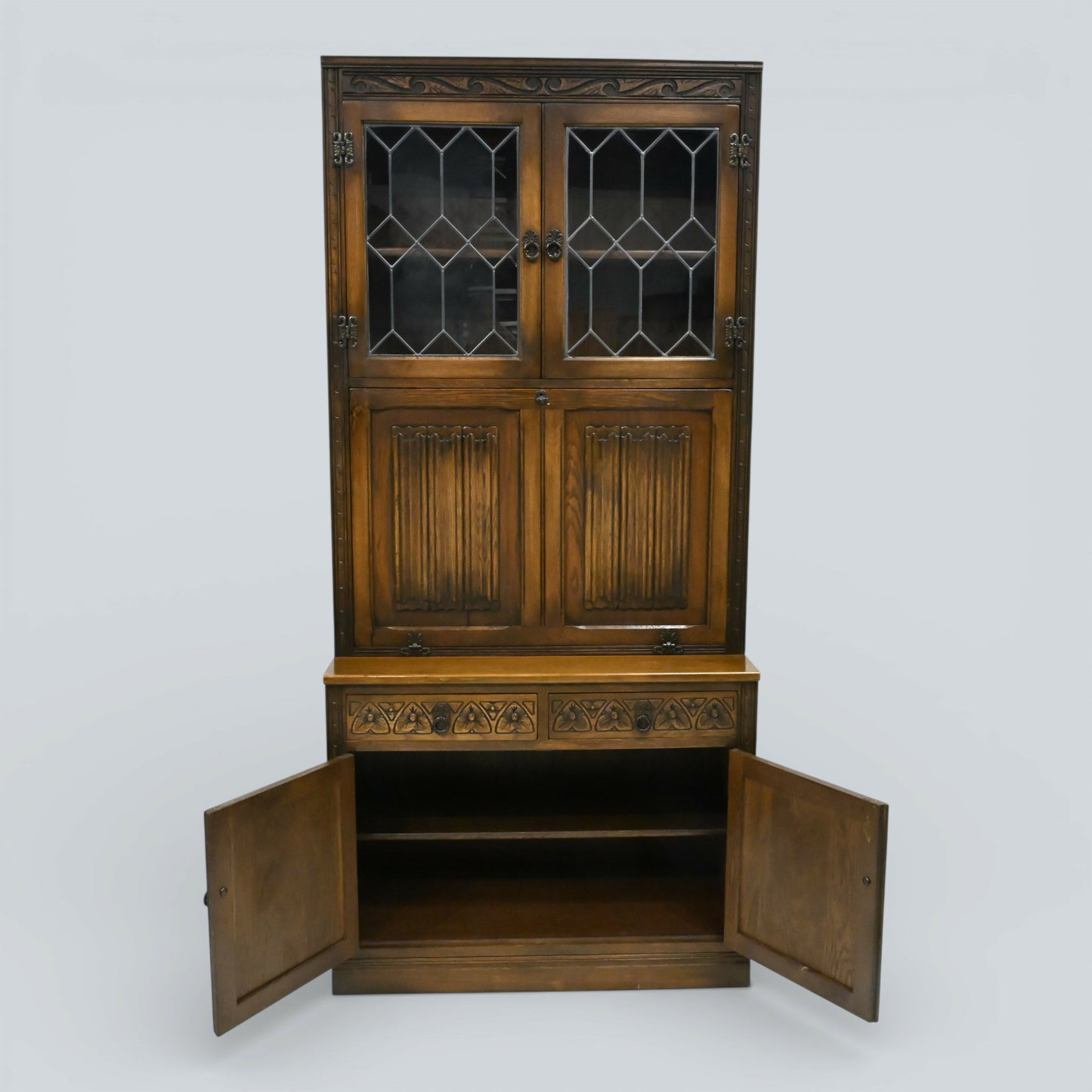 Old Charm Wall Unit Bookcase Display Bureau/Drinks Light Oak FREE UK Delivery*