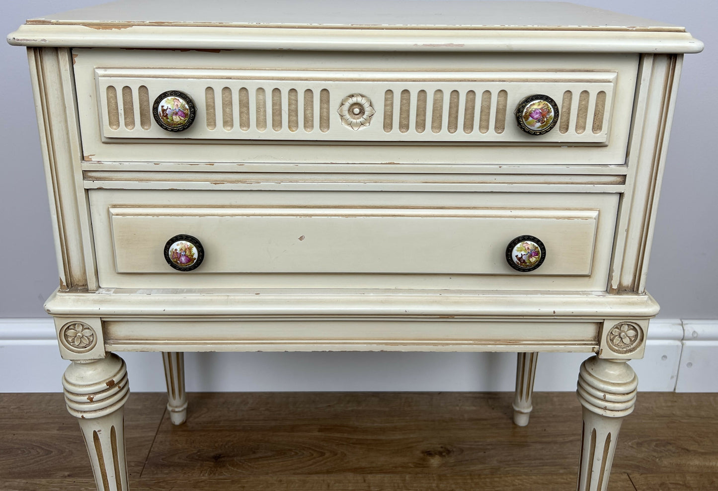 Pair of Bedside Tables Vintage French Shabby Chic Nightstands Cabinets LOT 6228