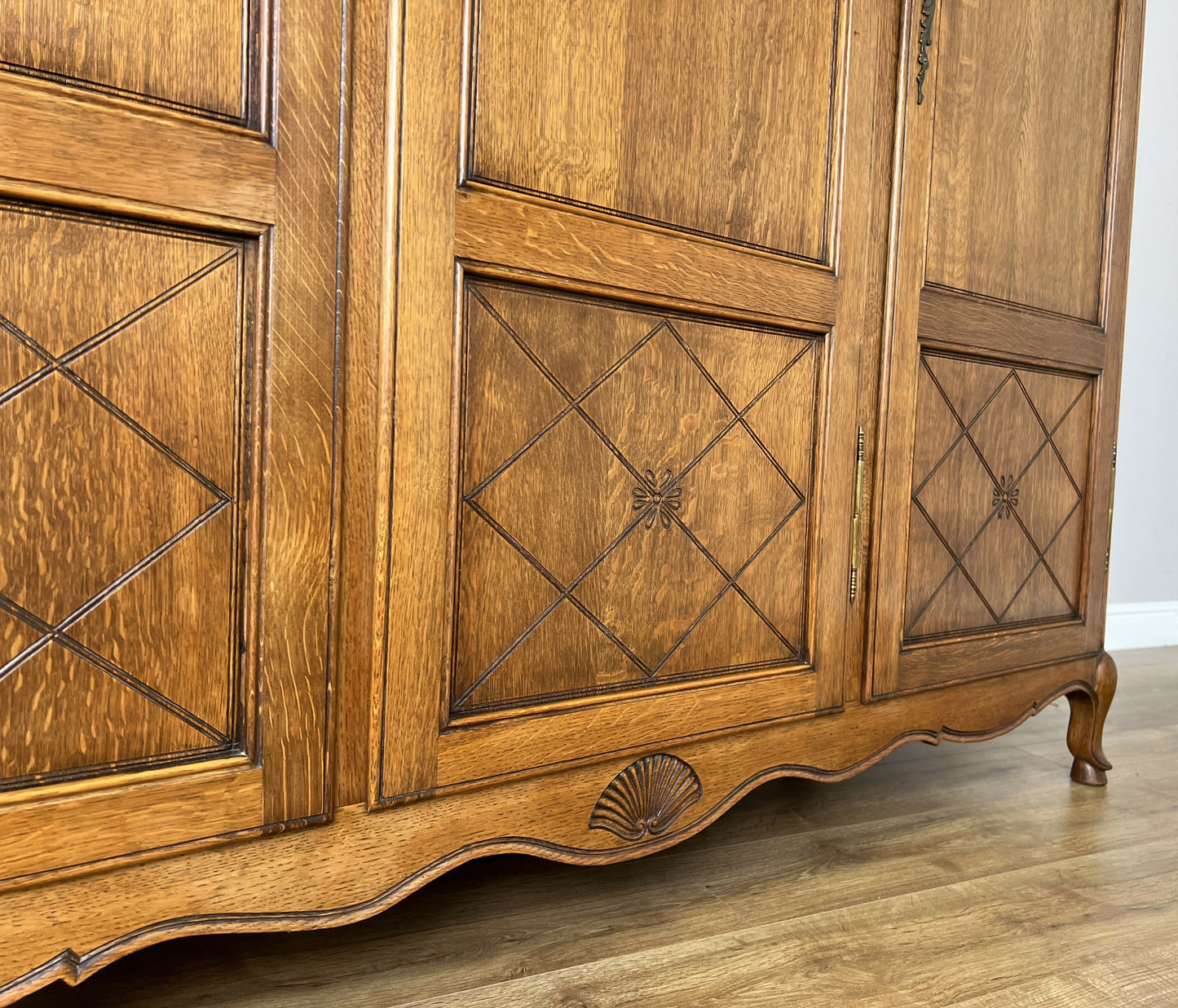 Wardrobe Vintage French Louis XVI Style Three Door Oak Carved Armoire LOT 6458