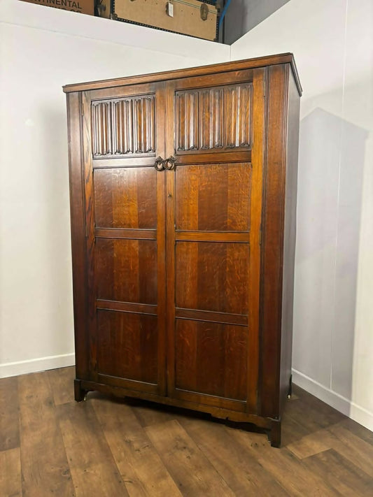 Vintage Priory Style Oak Double Wardrobe