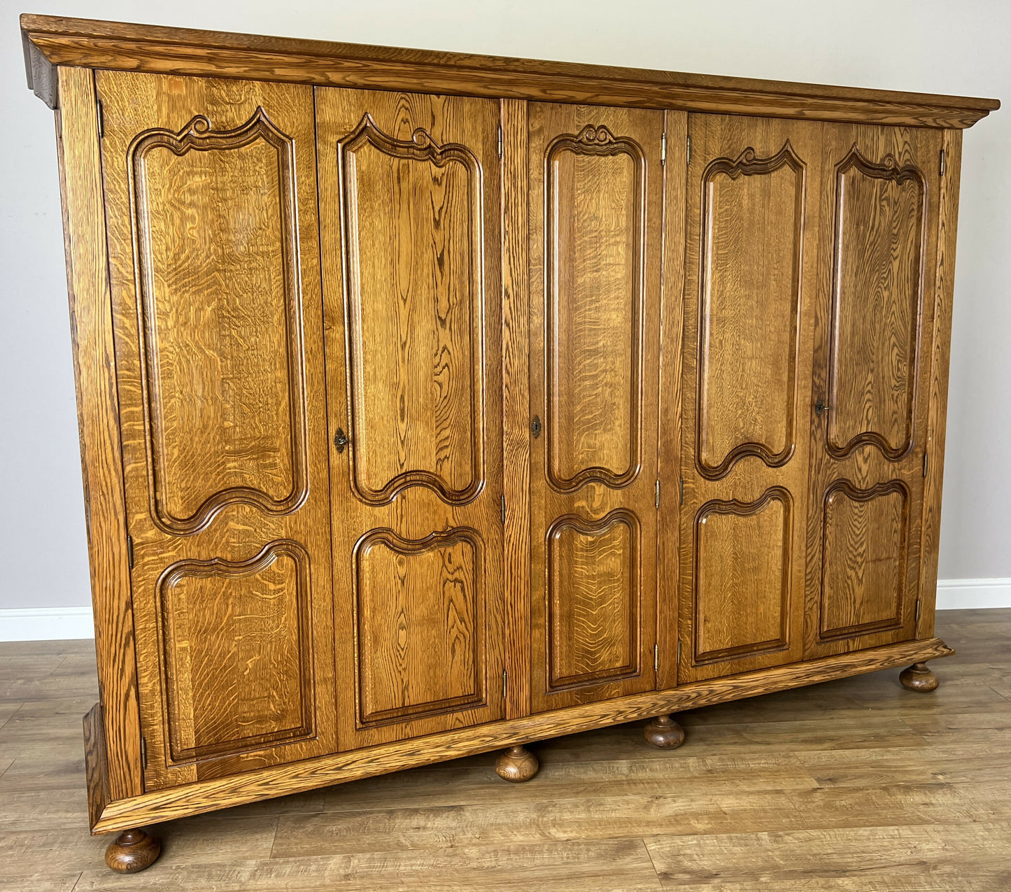 Wardrobe Vintage French Style Oak Five Door Carved Armoire Cabinet LOT 6111