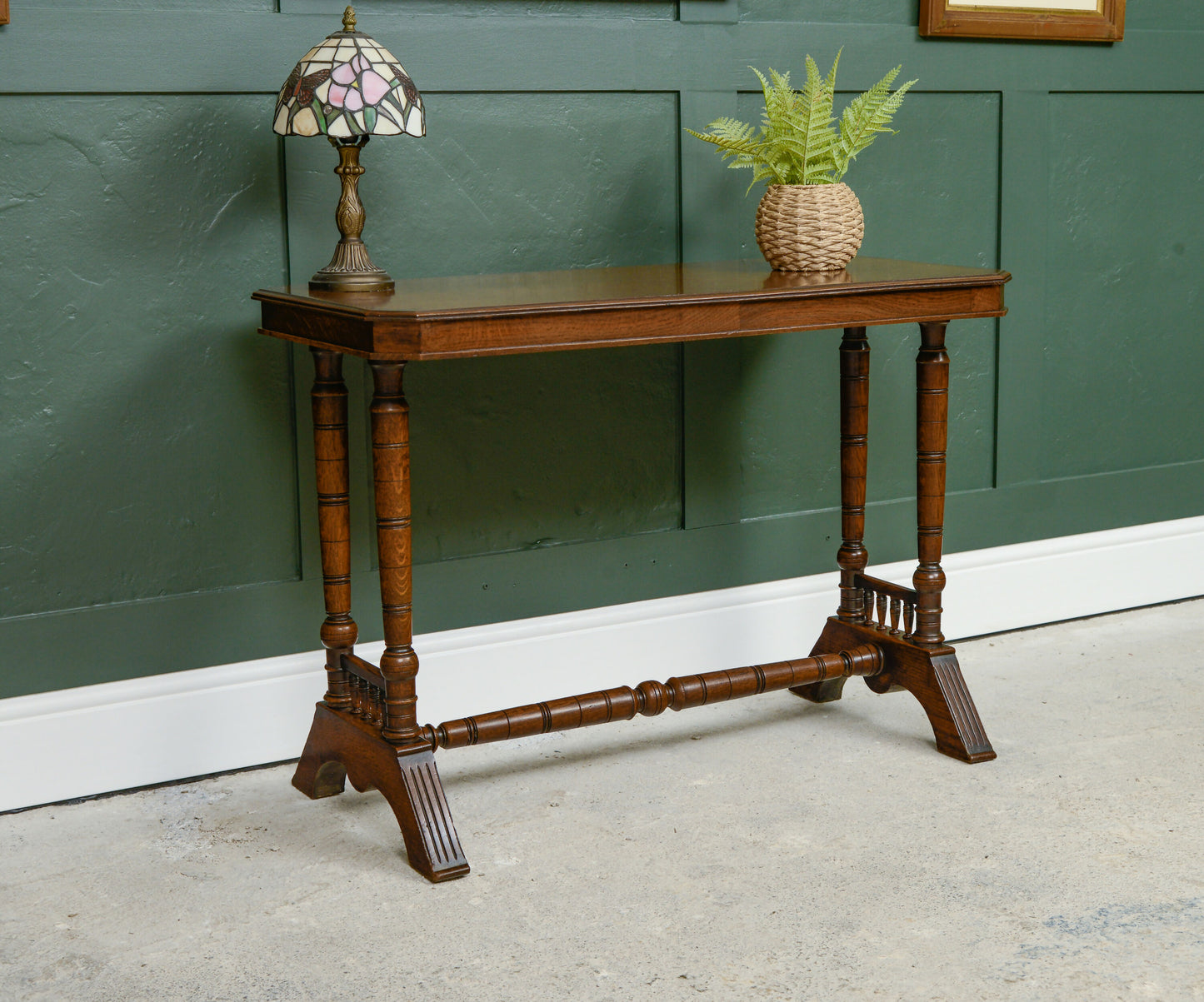 Antique Solid Oak Console Table - Medium Golden Finish