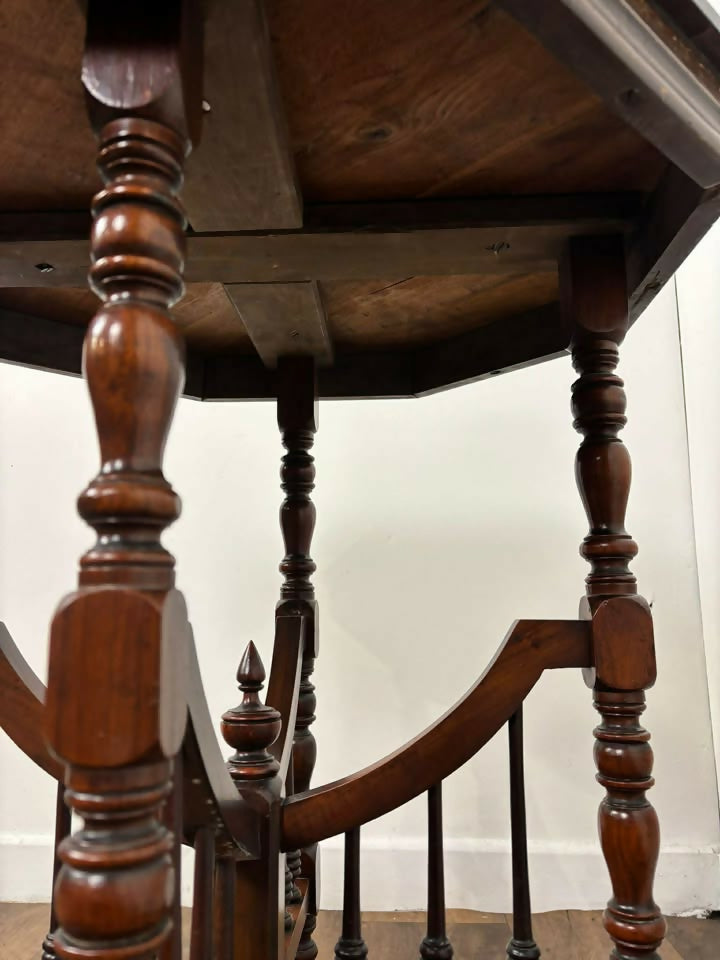 Edwardian Red Walnut Octagonal Window Table on Castors