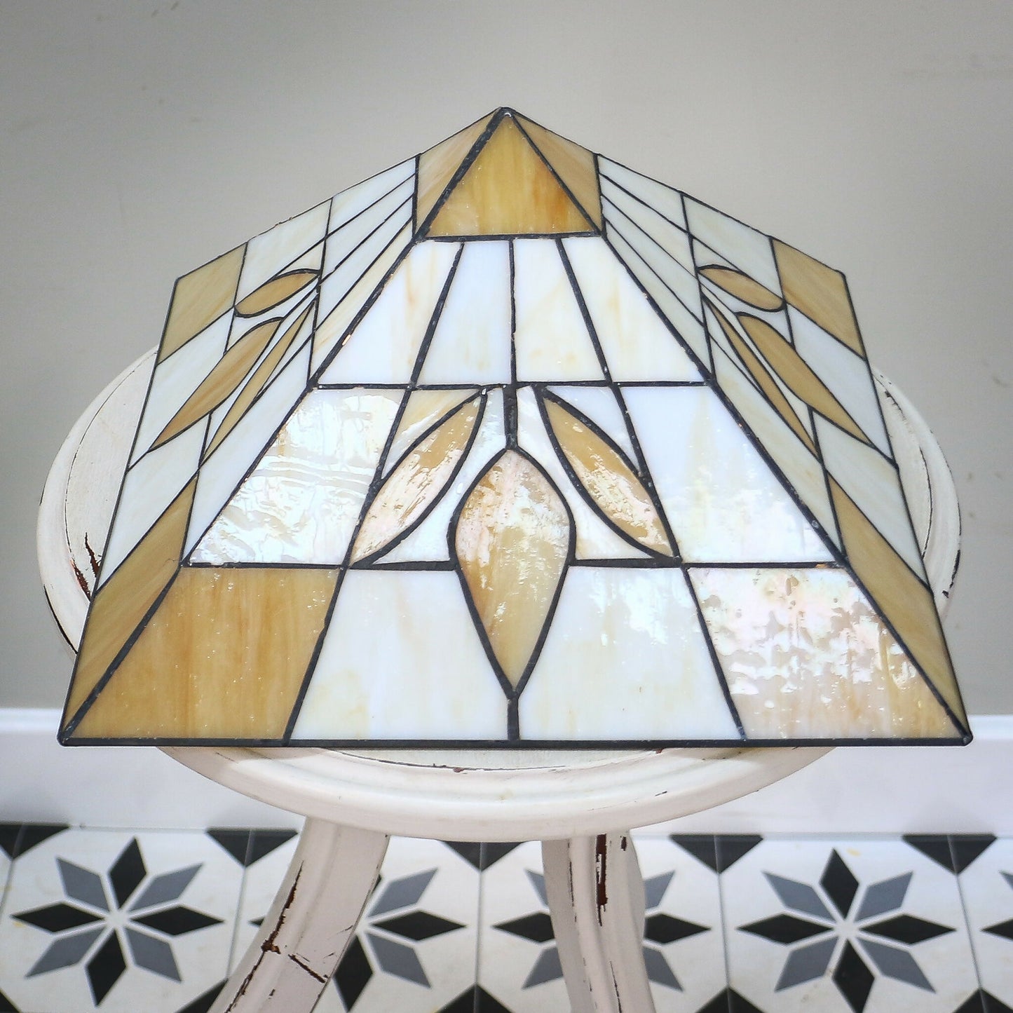 Art Deco Tiffany style Pendant Lampshade Gold and White.