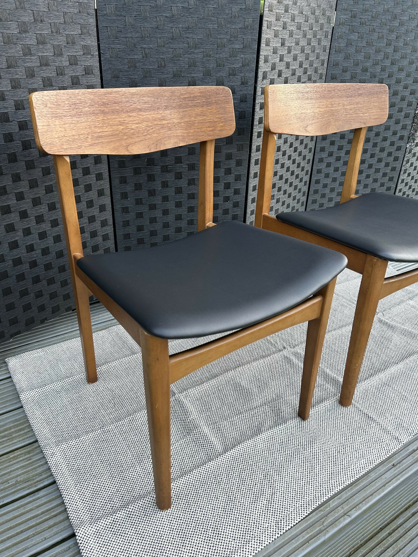 Pair of Vintage Mid-Century Danish Dining Chairs Black Vinyl