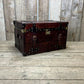 Genuine Bridle Leather Hand Dyed Belted Chestnut Brown Coffee Table Trunk