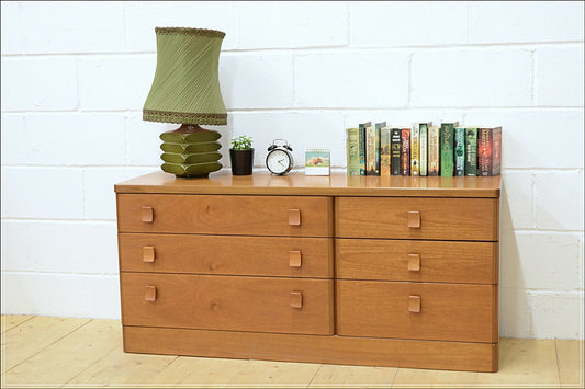 Stag chest of drawers double vintage teak John & Sylvia Reid Mid Century UK DELIVERY