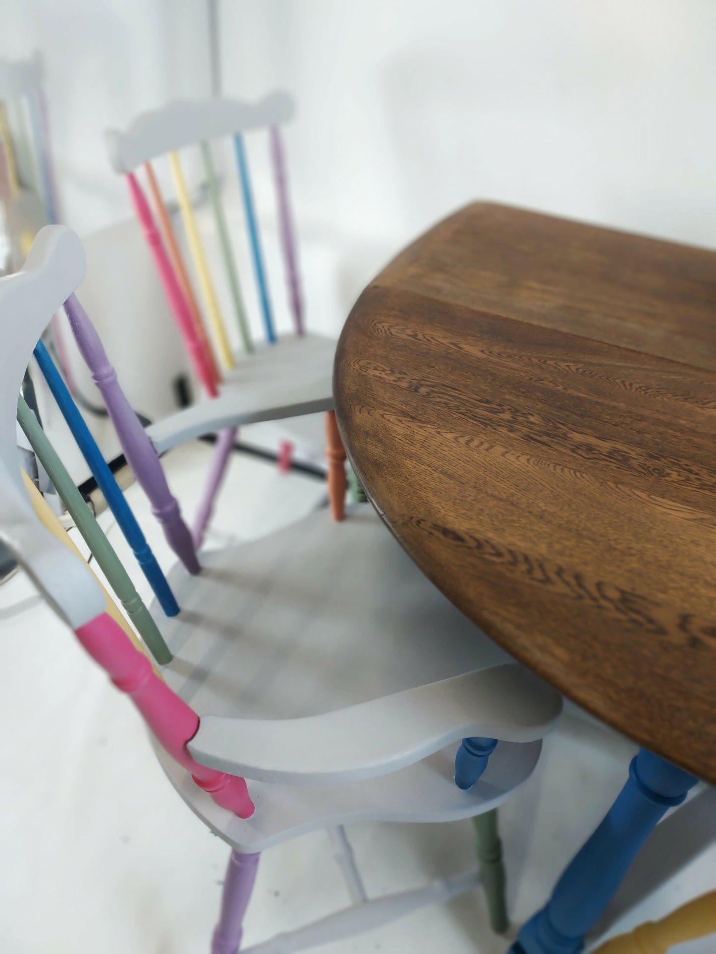 Rainbow Colour Solid Wood Farmhouse Dining Table And Chairs