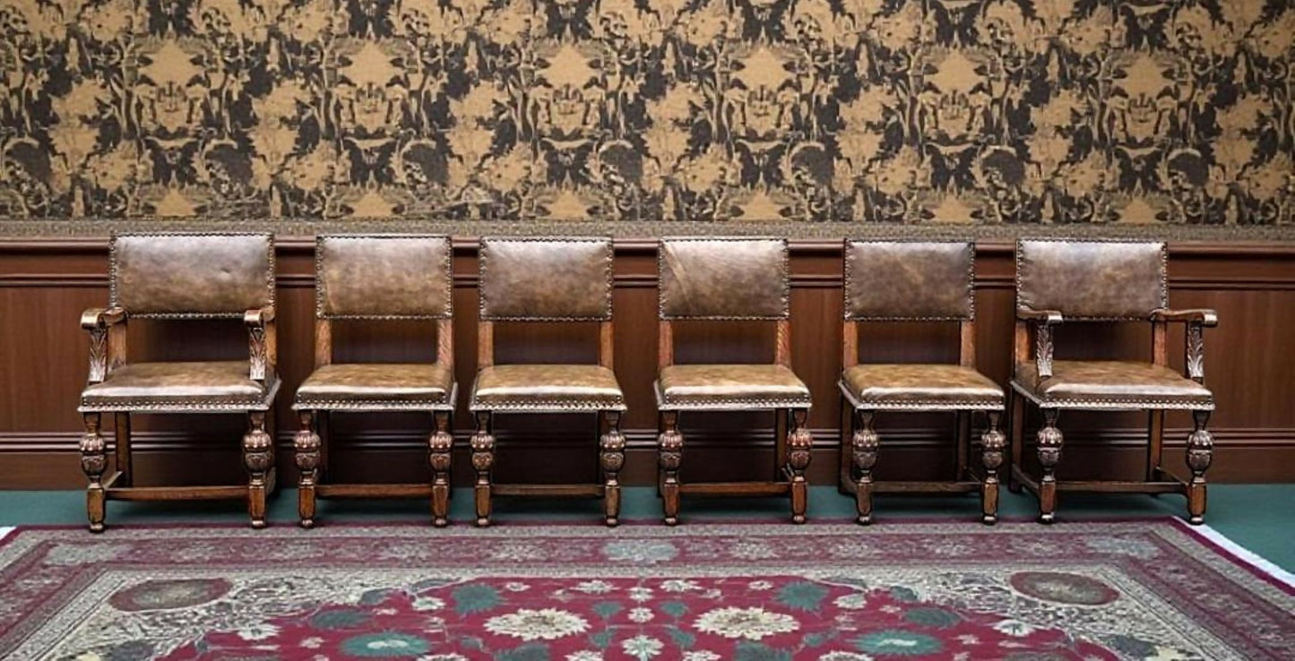 Good Quality Set of Six Carved Oak Dining Chairs