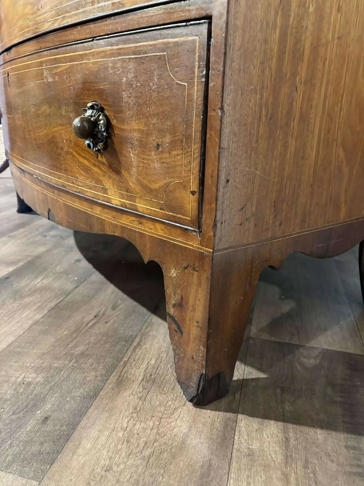 19th Century String Inlaid Bow Fronted Mahogany Chest Of Drawersc