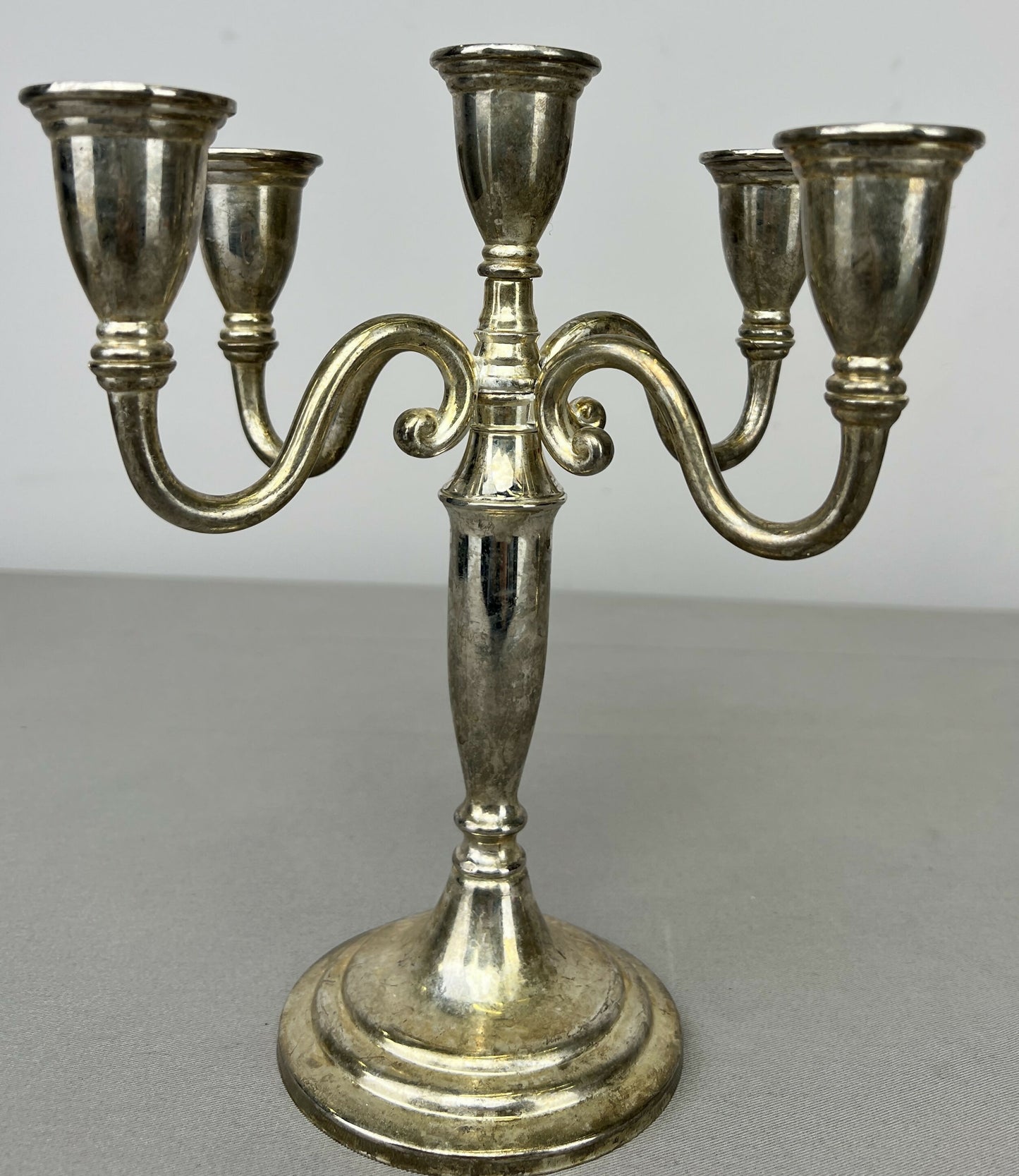 Pair of Candelabras Vintage French Style Metal Five Arm Candle Holders LOT 6482