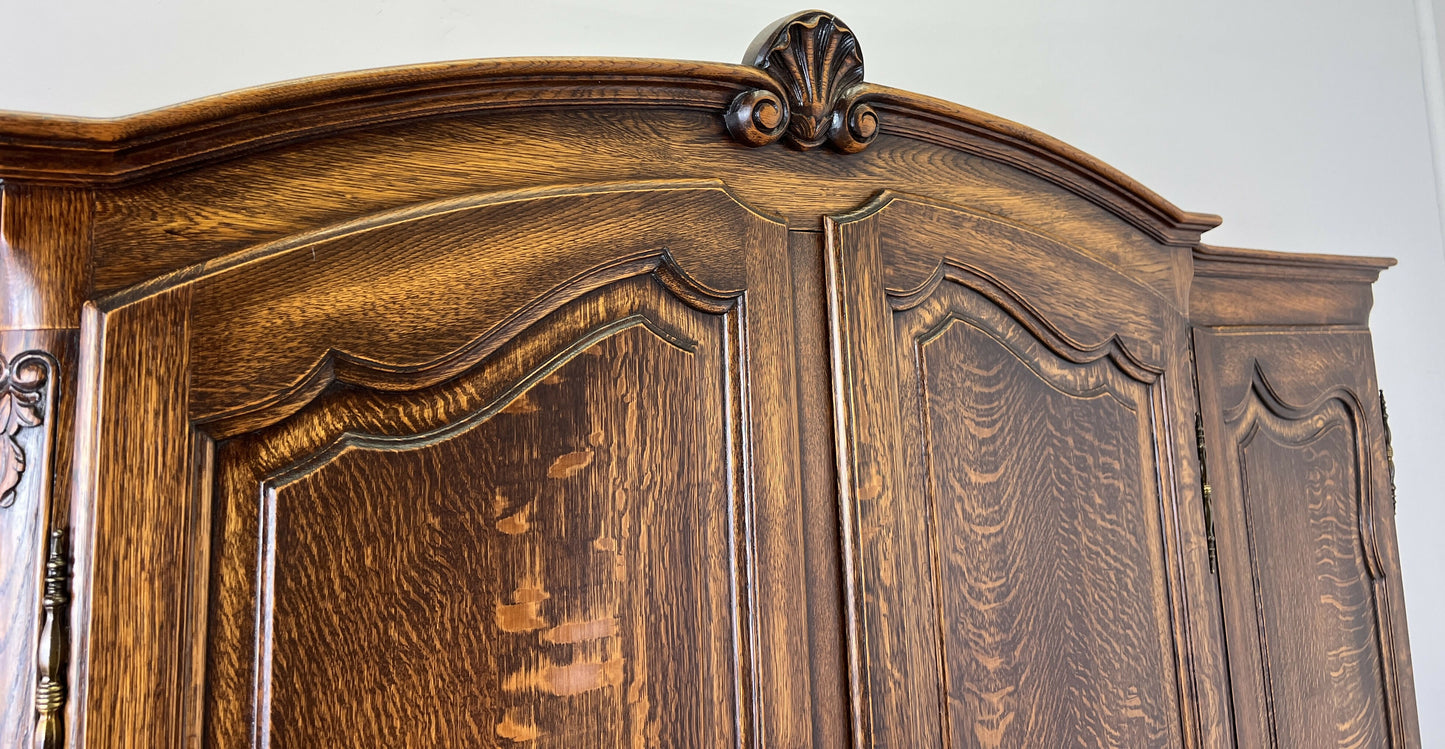 Wardrobe Vintage French Louis XVI Style Four Door Oak Carved Armoire LOT 6454