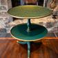 Vintage Two Tier Revolving Dumb Waiter Round Side Table In Green & Gold