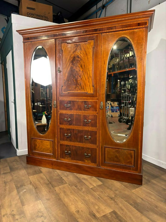 Edwardian Crossbanded Mahogany Triple Fitted Compactum