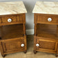Pair of Bedside Tables Antique French Marble Top Oak Carved Cabinets LOT 6182