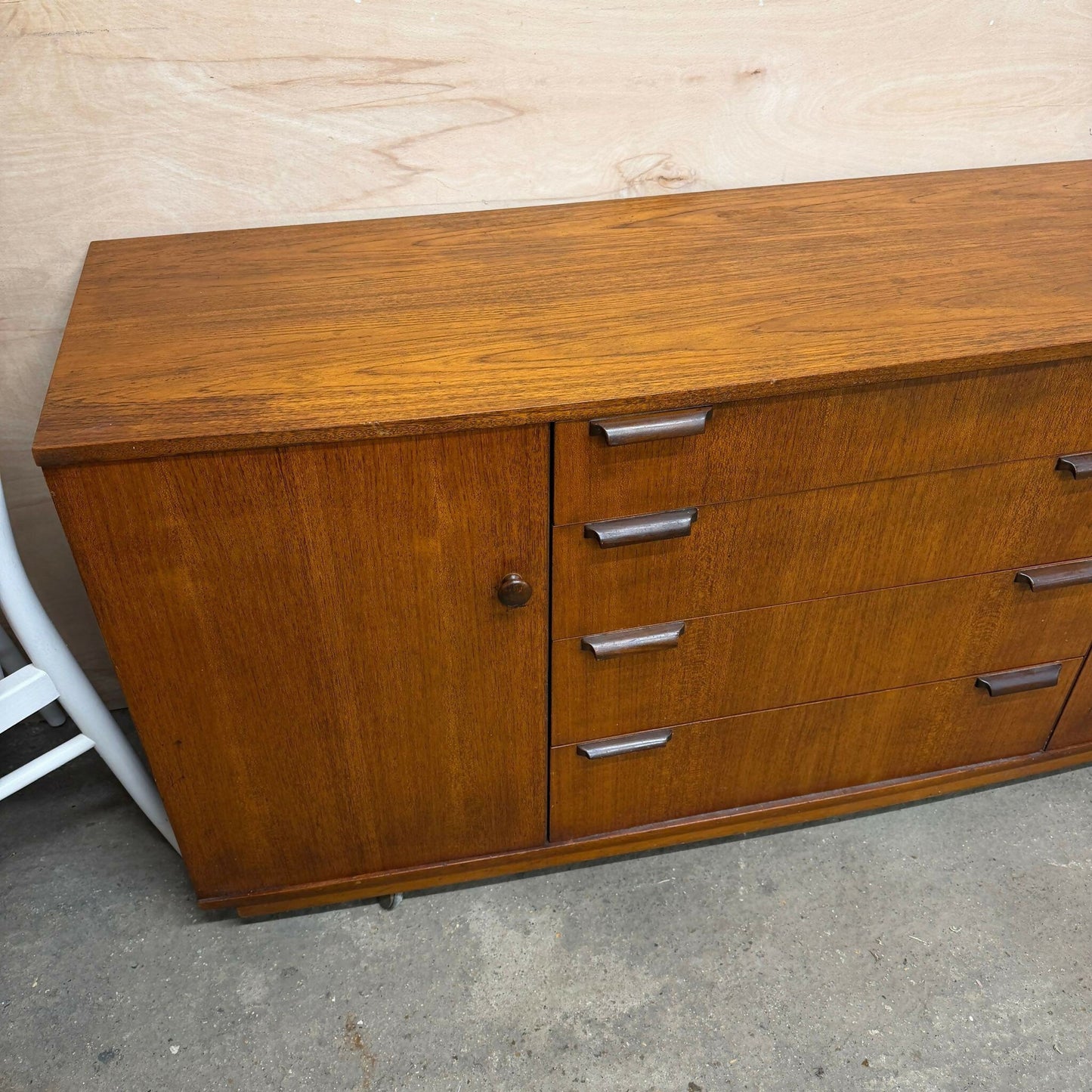 Mid Century Teak Sideboard Double Cupboard 4 Drawers On Castors Possibly Jentiqu