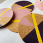 SOLD Set of 4 Cork Coasters - Hand Painted Geometric/Modern Design (Pink/Yellow/Purple)