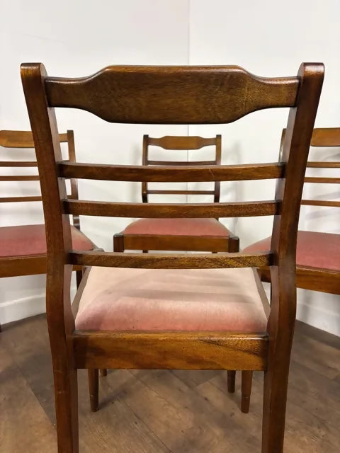 Reproduction Set Of Four Mahogany Inlaid Dining Chairs – Salmon Pink Upholstery