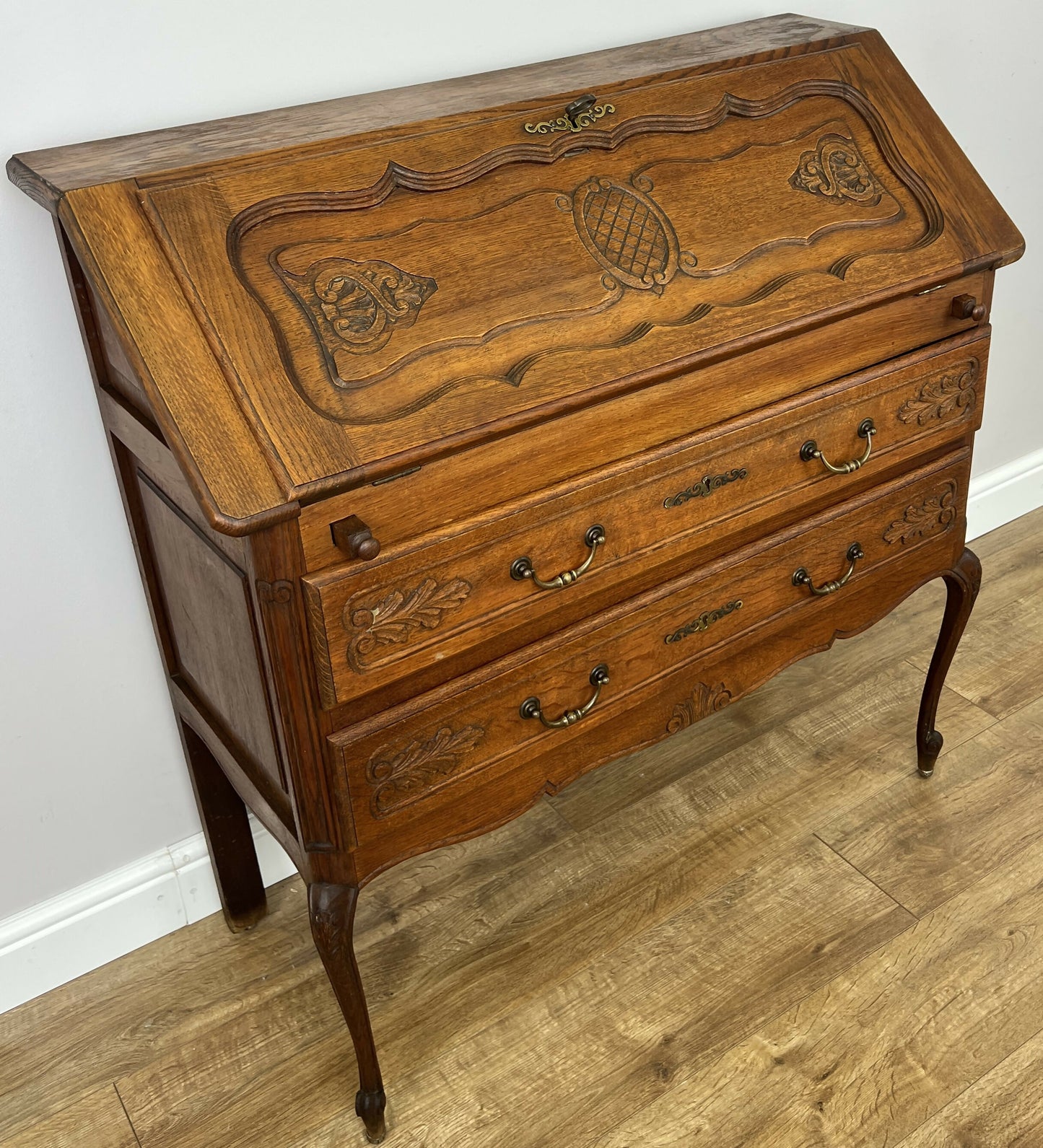 Secretaire Writing Desk Vintage French Louis Oak Rare Bureaux Cabinet LOT 6318