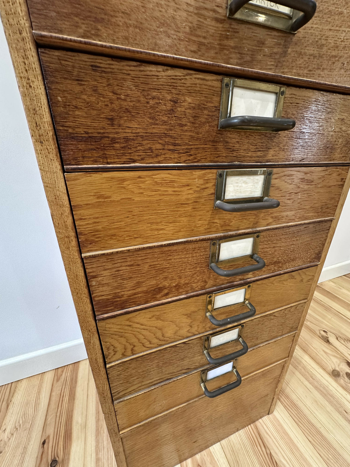 Mid Century Oak Filing Cabinet Tall Chest Drawers Vintage Haberdashery Collectors Archive
