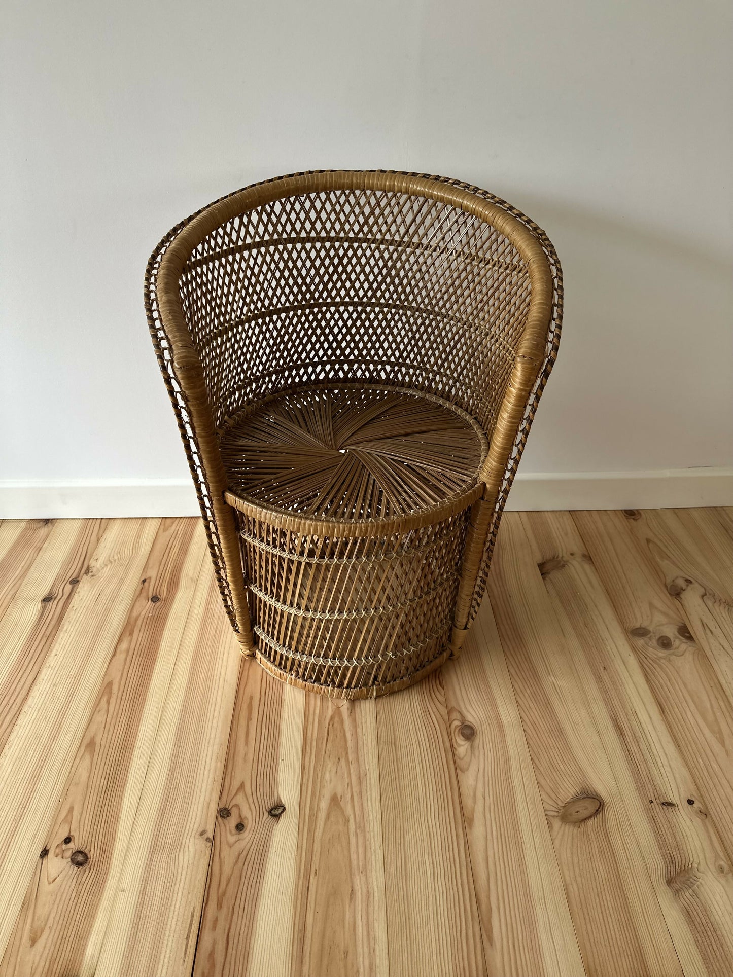 Vintage Bamboo Cane Peacock Chair Wicker Boho Tiki Mid Century Chair